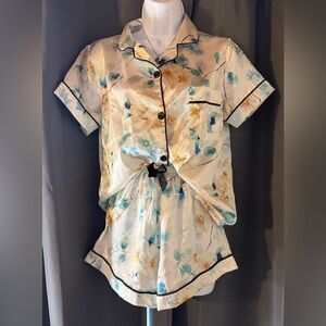 Elegant Satin pajama set with Floral Pattern